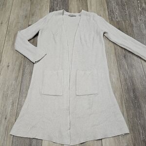 Cyrus Longline Duster Cardigan Cream Beige Ribbed Neutral Women's Medium